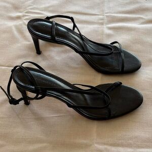 Zara Black Faux Leather Strappy Open Toe Sandal High Heels Size 39